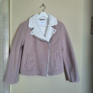 Dusty Pink Mauve Sherpa Fleece Moto Jacket Old Navy Zip Up Chic Cozy